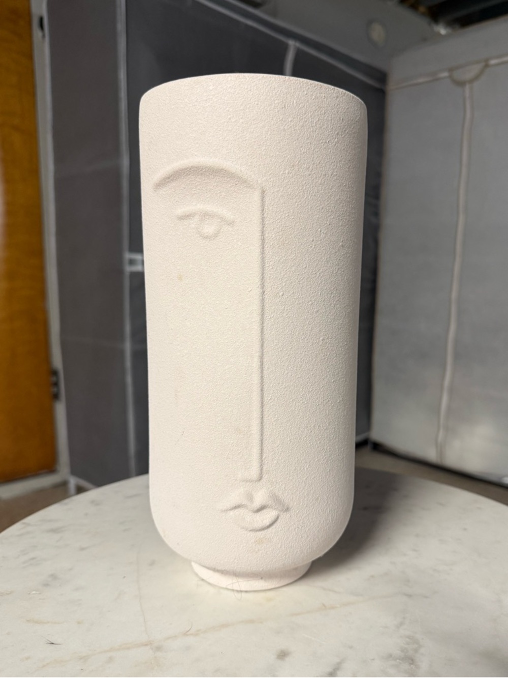 H&M Minimalist Textured Face Vase in Matte Off-White